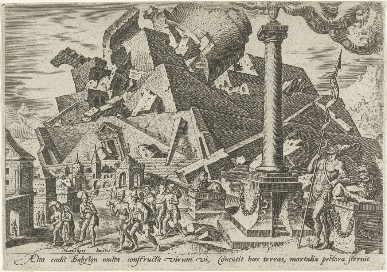 Ødelæggelsen af ​​Babelstårnet The Days of Doom of the Jewish People (serietitel) af Philips Galle