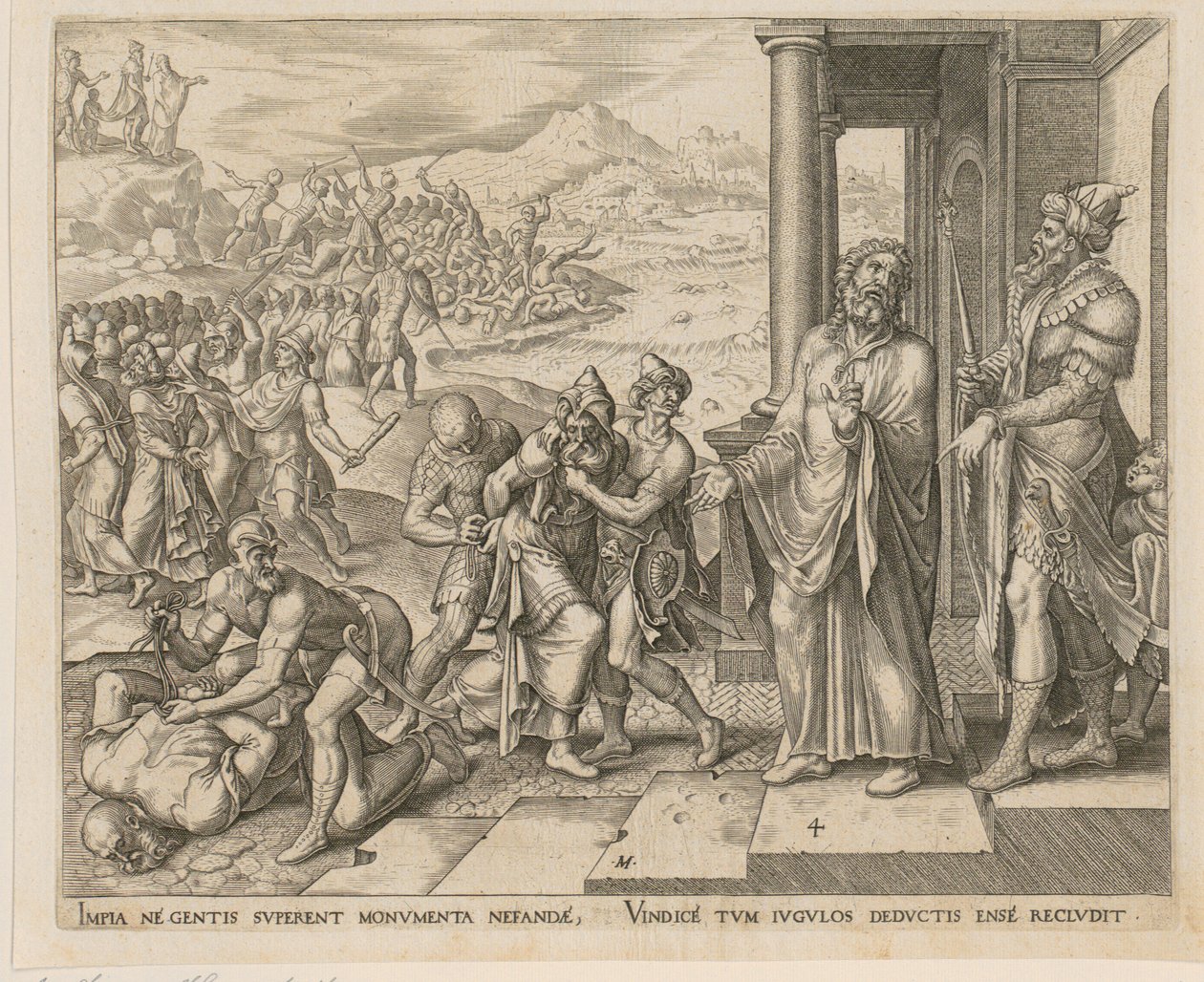 Tilfangetagelsen og drabet på Baals præster, blad 4 i serien „Historien om Elias og Baals præster“ af Philips Galle