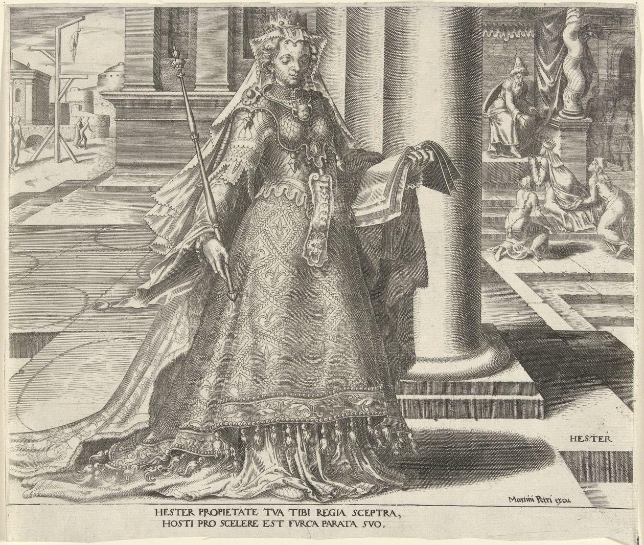 Esther Hester (titel på objekt) Otte berømte kvinder fra Det Gamle og Nye Testamente (serietitel) af Philips Galle