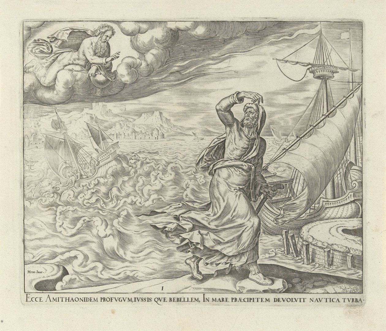 Gud befaler Jonas at tage til Nineve History of Jonas (serietitel) af Philips Galle