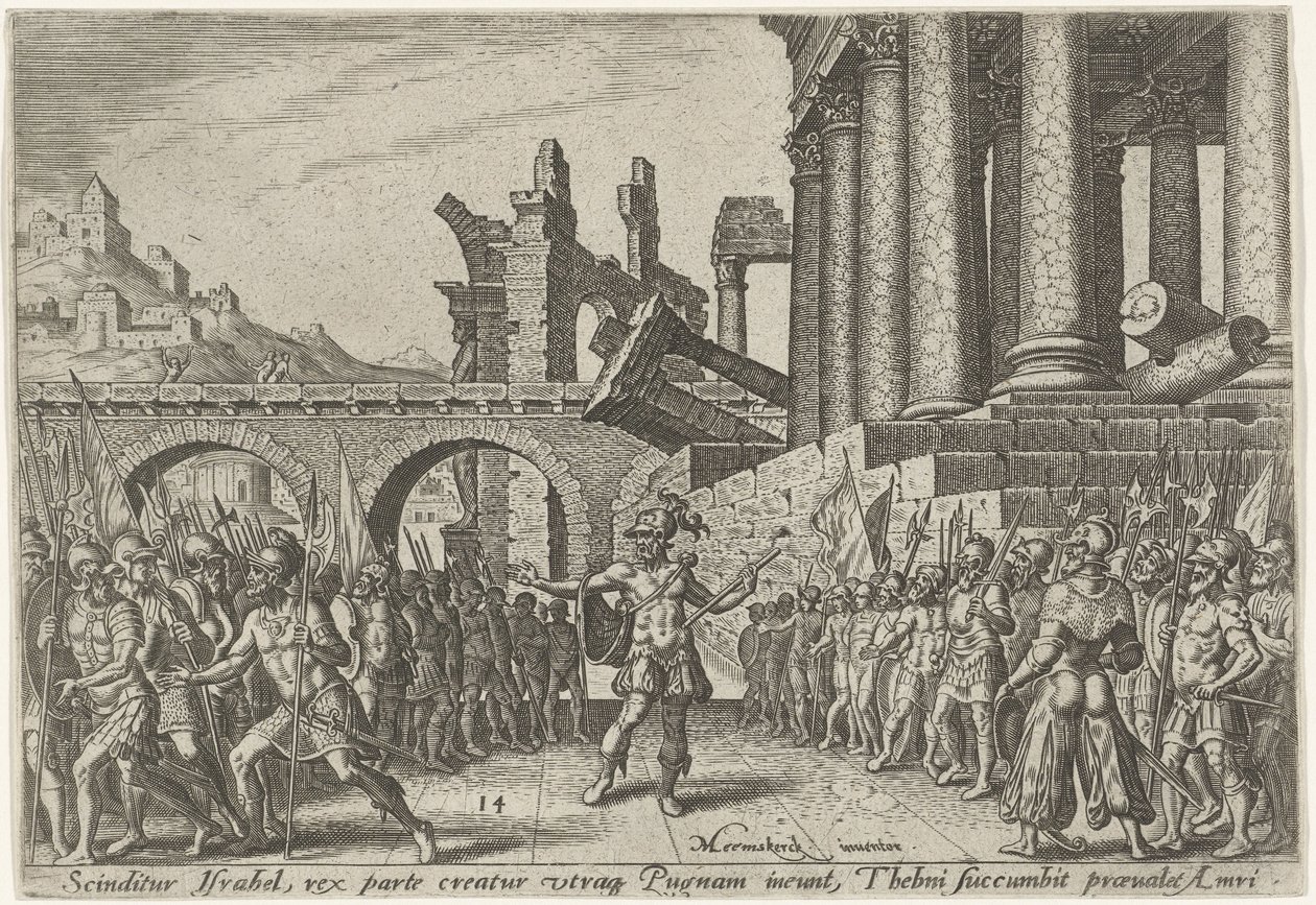 Israels folk delte sig mellem Tibni og Omri The Days of Doom of the Jewish People (serietitel) af Philips Galle