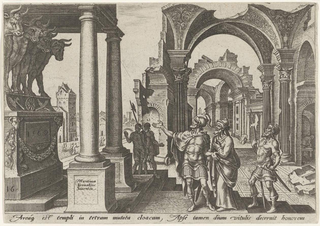 Jehu tilbeder guldkalvenes afgud The Days of Doom of the Jewish People (serietitel) af Philips Galle