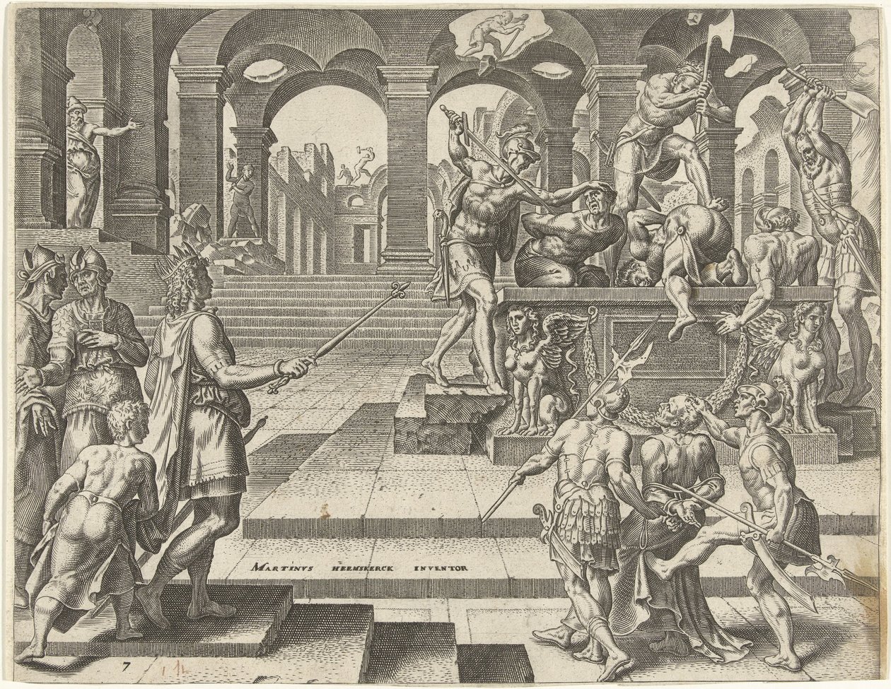Kong Josias beordrer drabet på præsterne i templerne i Samaria Historien om kong Josias (serietitel) af Philips Galle