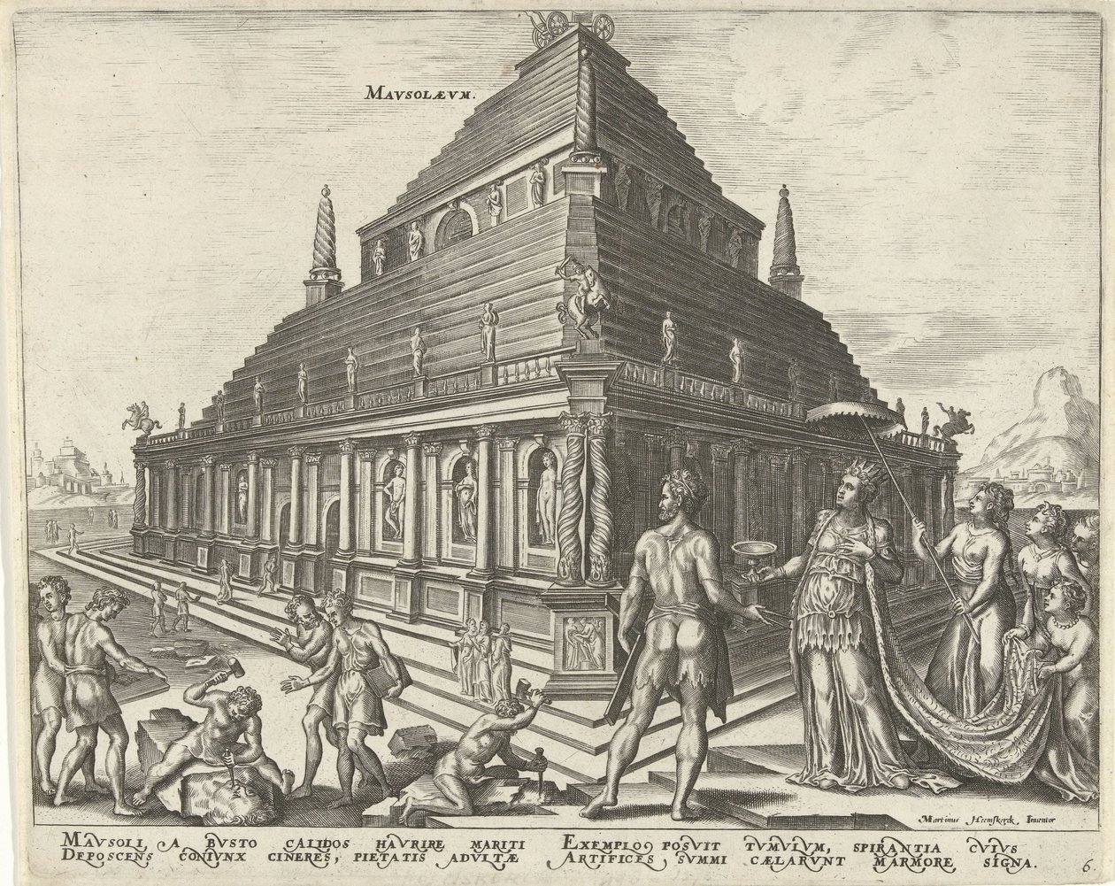 Mausoleet af Halikarnassus Mavsolaevm (titel på objekt) Verdens otte vidundere (serietitel) af Philips Galle