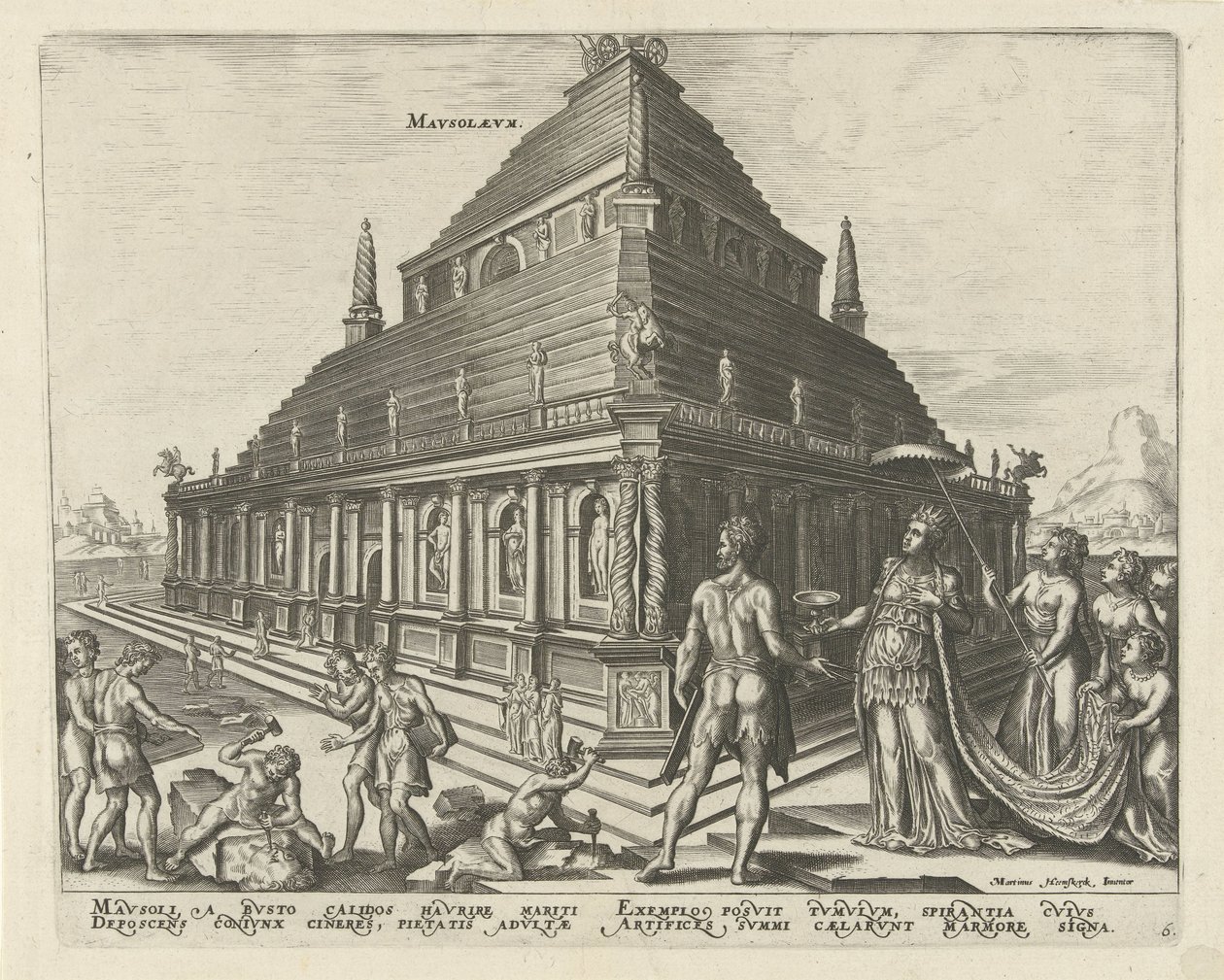 Mausoleet af Halikarnassus Mavsolevm (titel på objekt) Verdens otte vidundere (serietitel) af Philips Galle