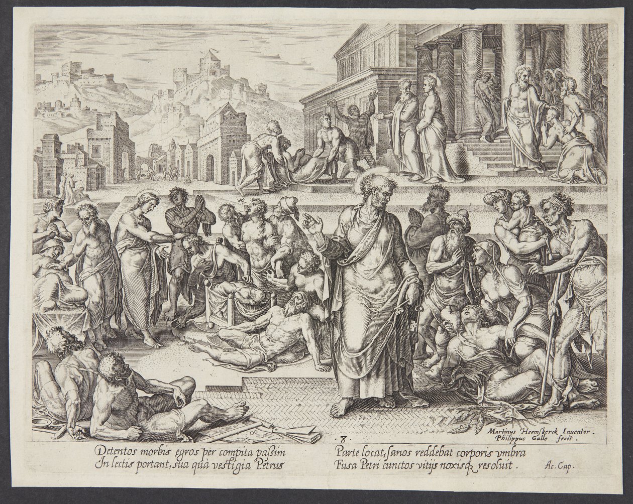 Petrus helbreder de syge med sin skygge af Philips Galle