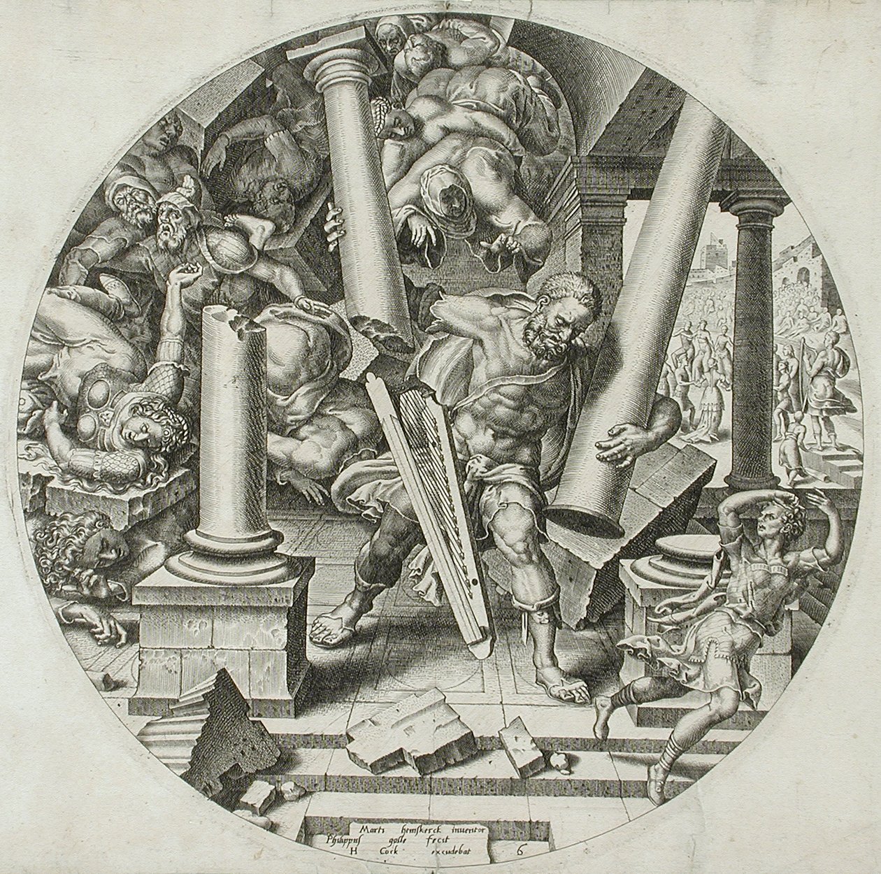 Samson ødelægger templet af Philips Galle