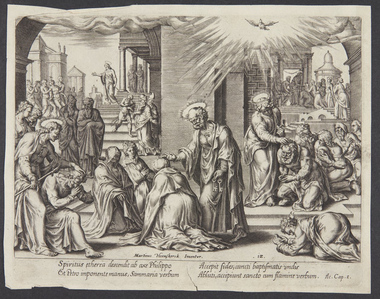 Sankt Peter, Sankt Johannes og Sankt Filip lægger hænderne på de døbte i Samaria af Philips Galle