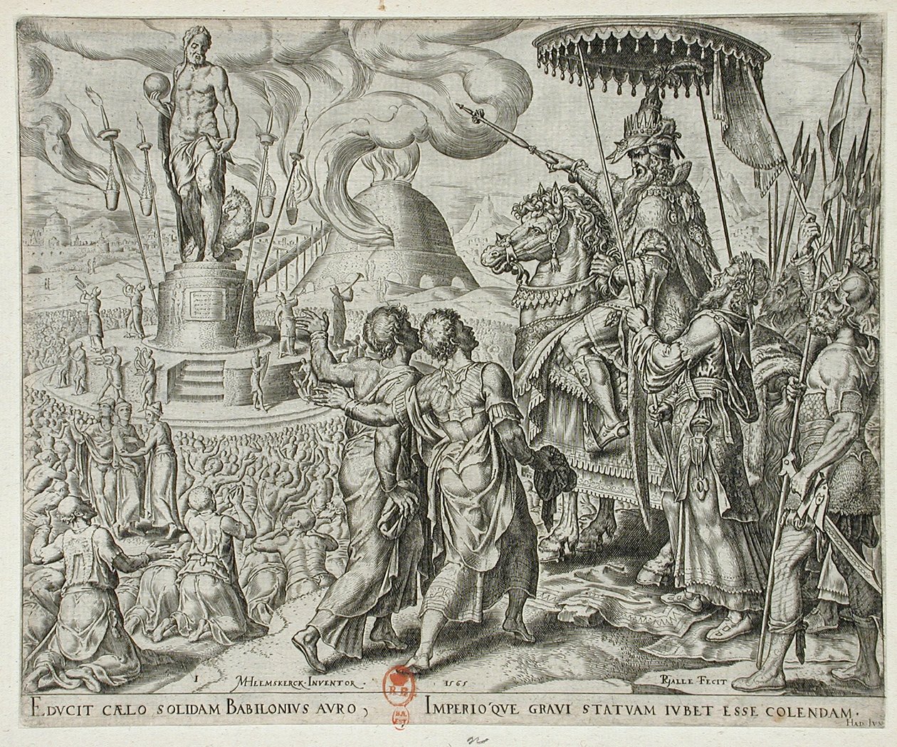 De tre jøder, der anklages for ikke at tilbede den gyldne statue af Philips Galle