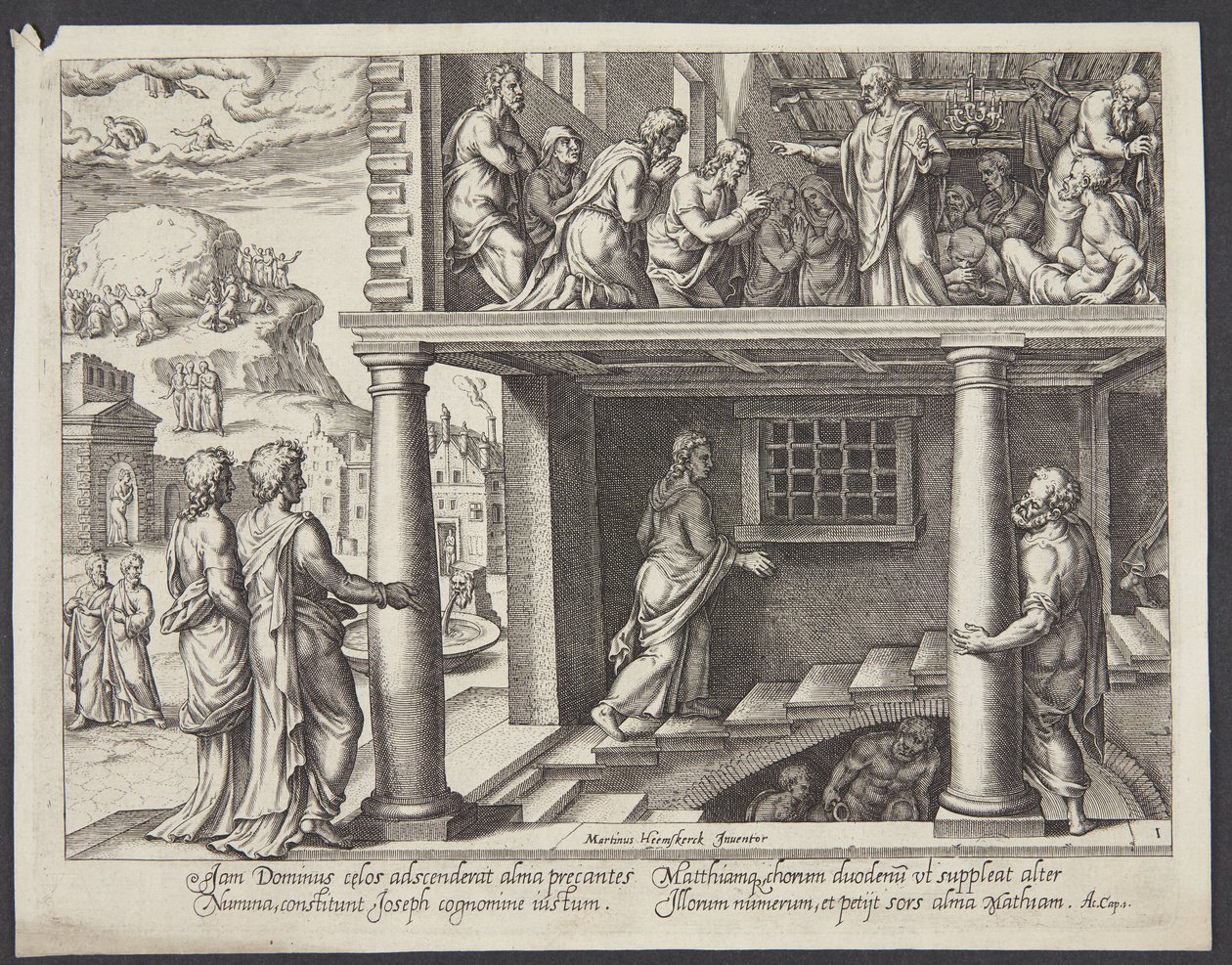 Apostlenes tilbagevenden fra Oliebjerget og valget af Matthias til apostel af Philips Galle