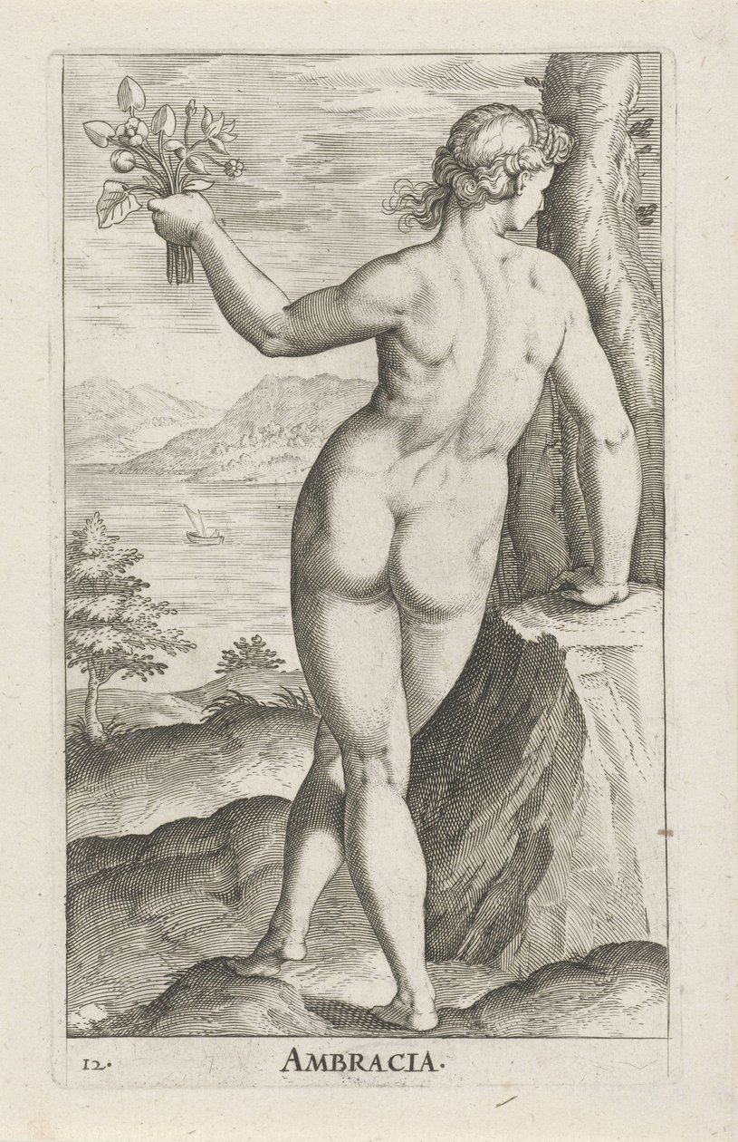 Vandnymfe Ambracia Ambracia (titel på objekt) Stroom en waternimfen (serietitel) Oceanitid-nymfer, epihidrid potamidus naiad (serietitel) af Philips Galle