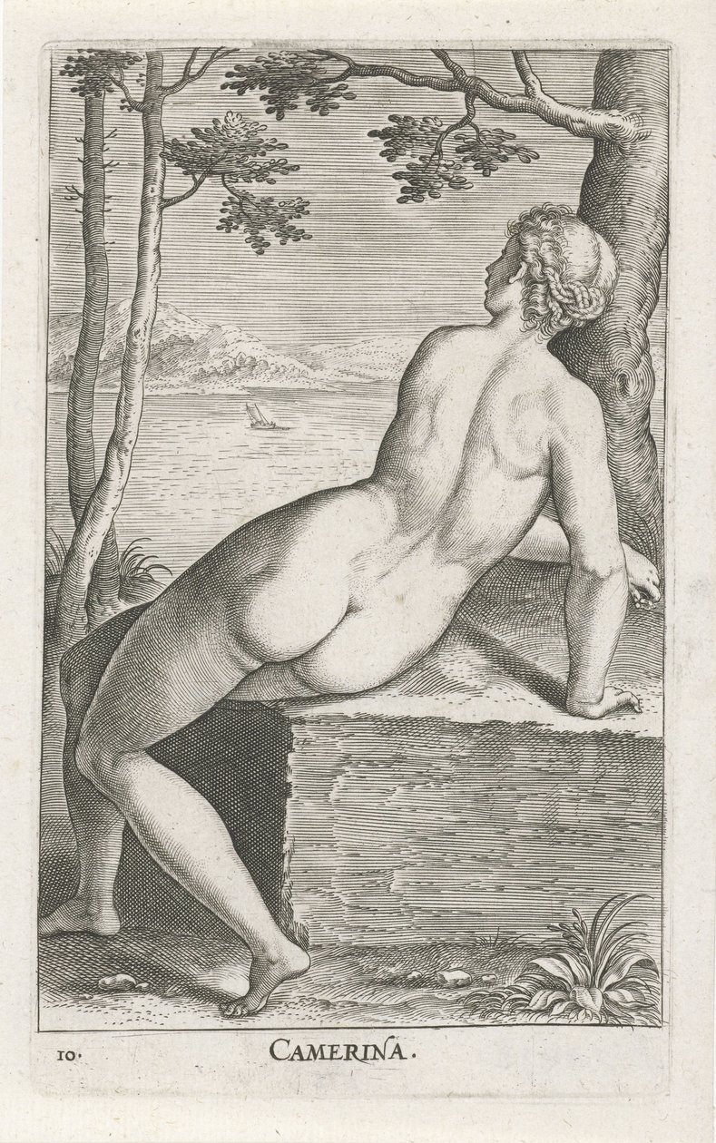 Waternimf soveværelse Soveværelse (titel på objekt) Stroom en waternimfen (serietitel) Oceanitid-nymfer, epihidrid potamidus naiads (serietitel) af Philips Galle