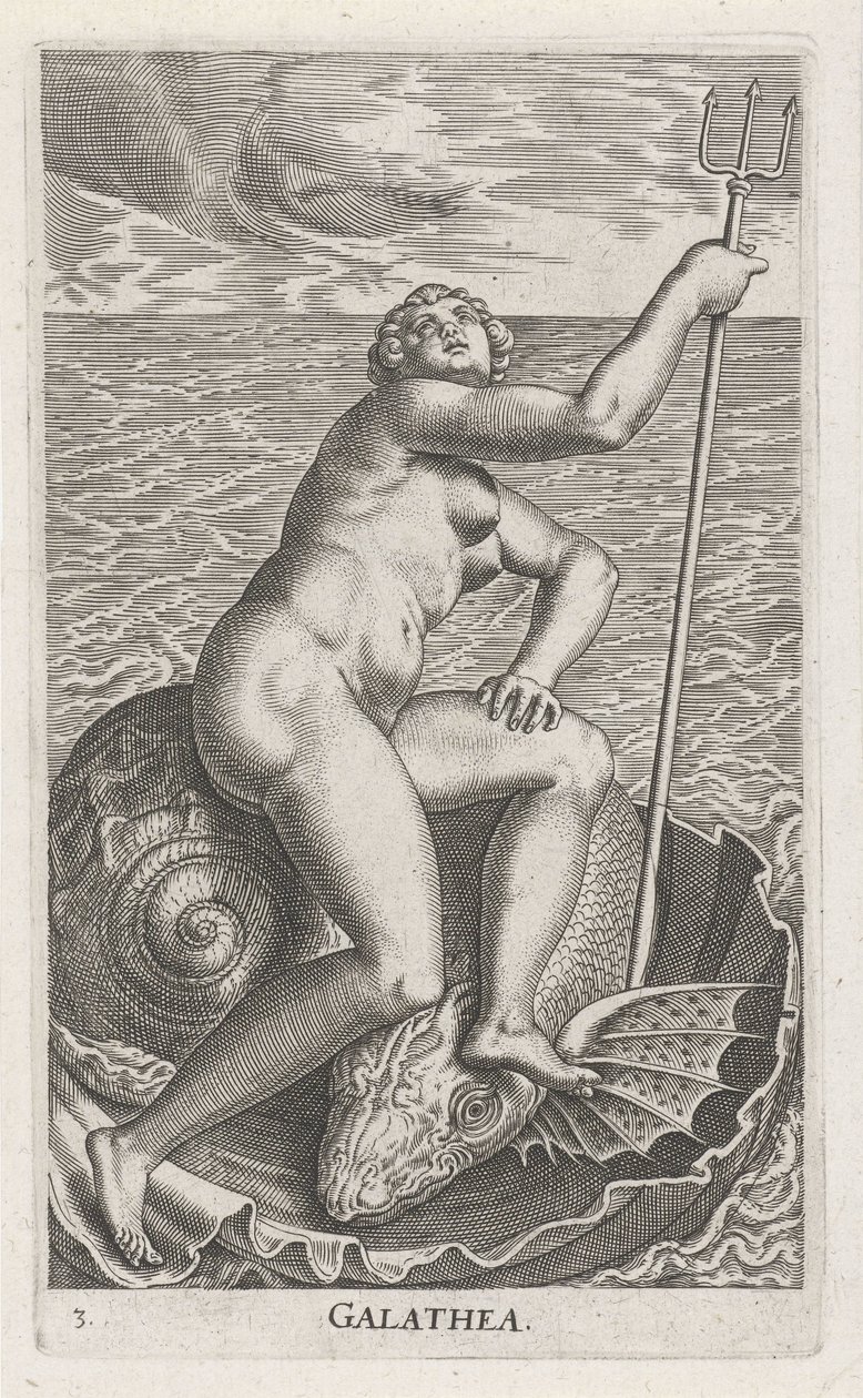 Waternimf Galatea Galatia (titel på objekt) Stroom - en vandnymfe (serietitel) Nympharum oceanitidum, Ephydridum potamidum naiadum (serietitel) af Philips Galle