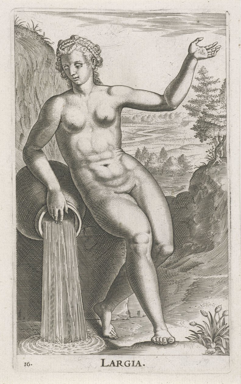 Vandnymfe Largia Largia (titel på objekt) Stroom- en waternimfen (serietitel) Oceanitid-nymfer, epihidrid potamidus naiads (serietitel) af Philips Galle