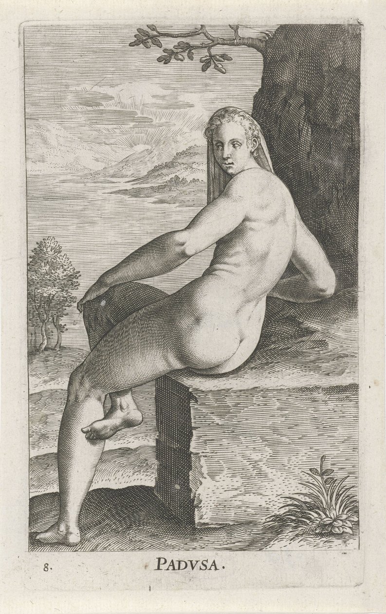 Vandnymfen Padusa Padvsa (titel på objekt) Stroom en waternimfen (serietitel) Oceanitid-nymfer, epihidrid potamidus naiads (serietitel) af Philips Galle