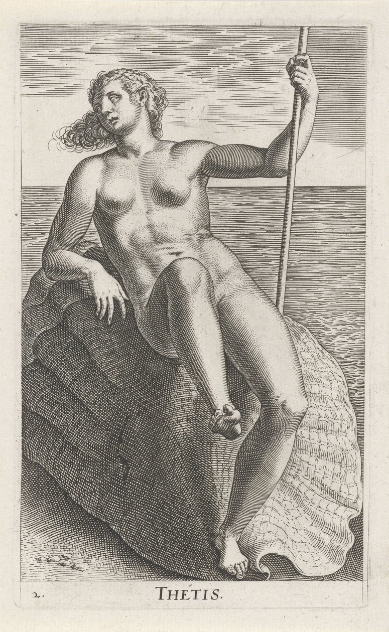 Vandnymfen Thetis Thetis (titel på objekt) Stroom en waternimfen (serietitel) Oceanitid-nymfer, epihidrid potamidus naiad (serietitel) af Philips Galle