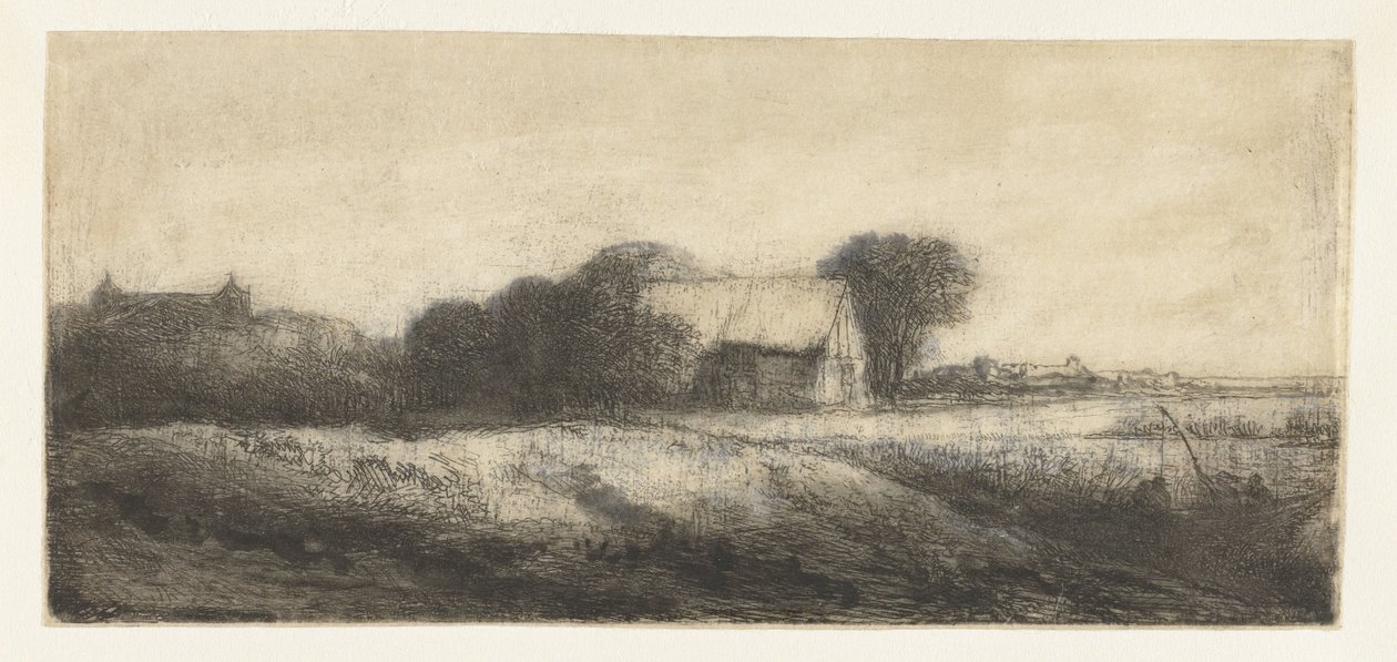 Landskab med en lystfisker i en båd af Philips Koninck (attributed to)