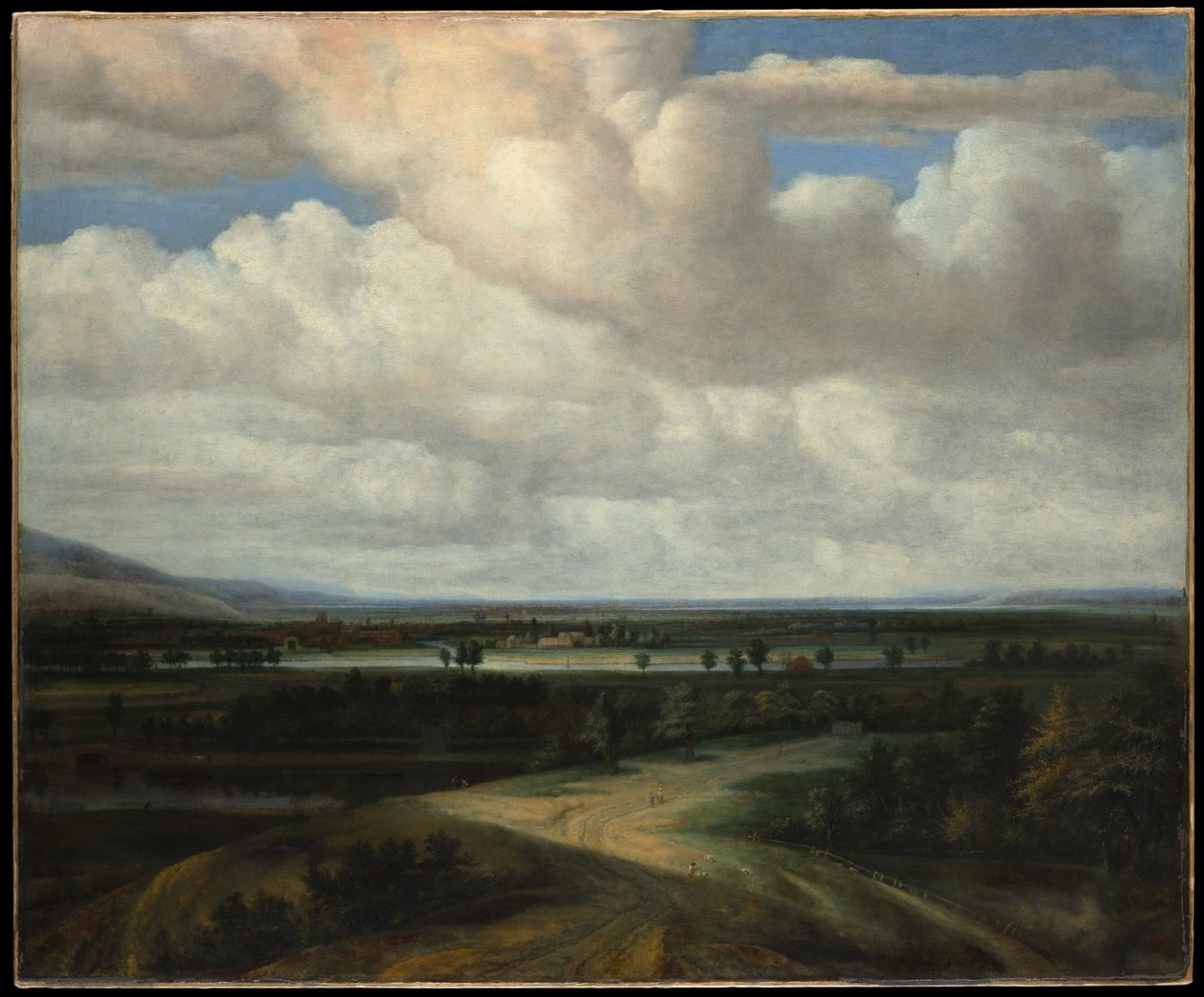 Et panoramaudsigt over landskabet med en landejendom af Philips Koninck