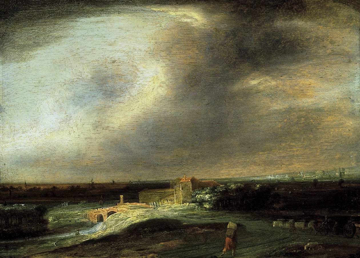Landskab med en fjern by af Philips Koninck