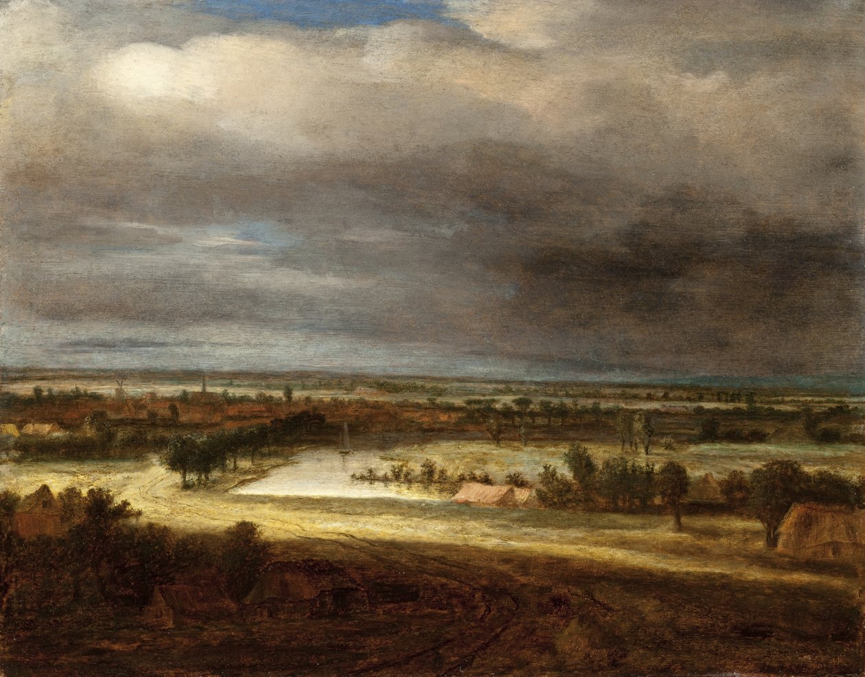 Panoramisk landskab med en landsby af Philips Koninck