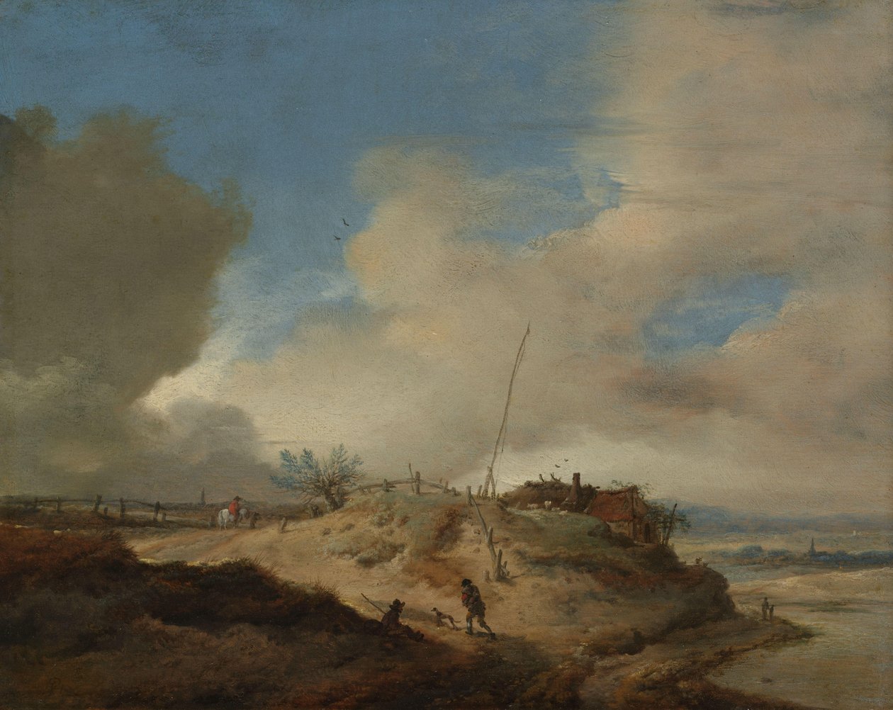 Klitlandskab med signalstolpe af Philips Wouwerman