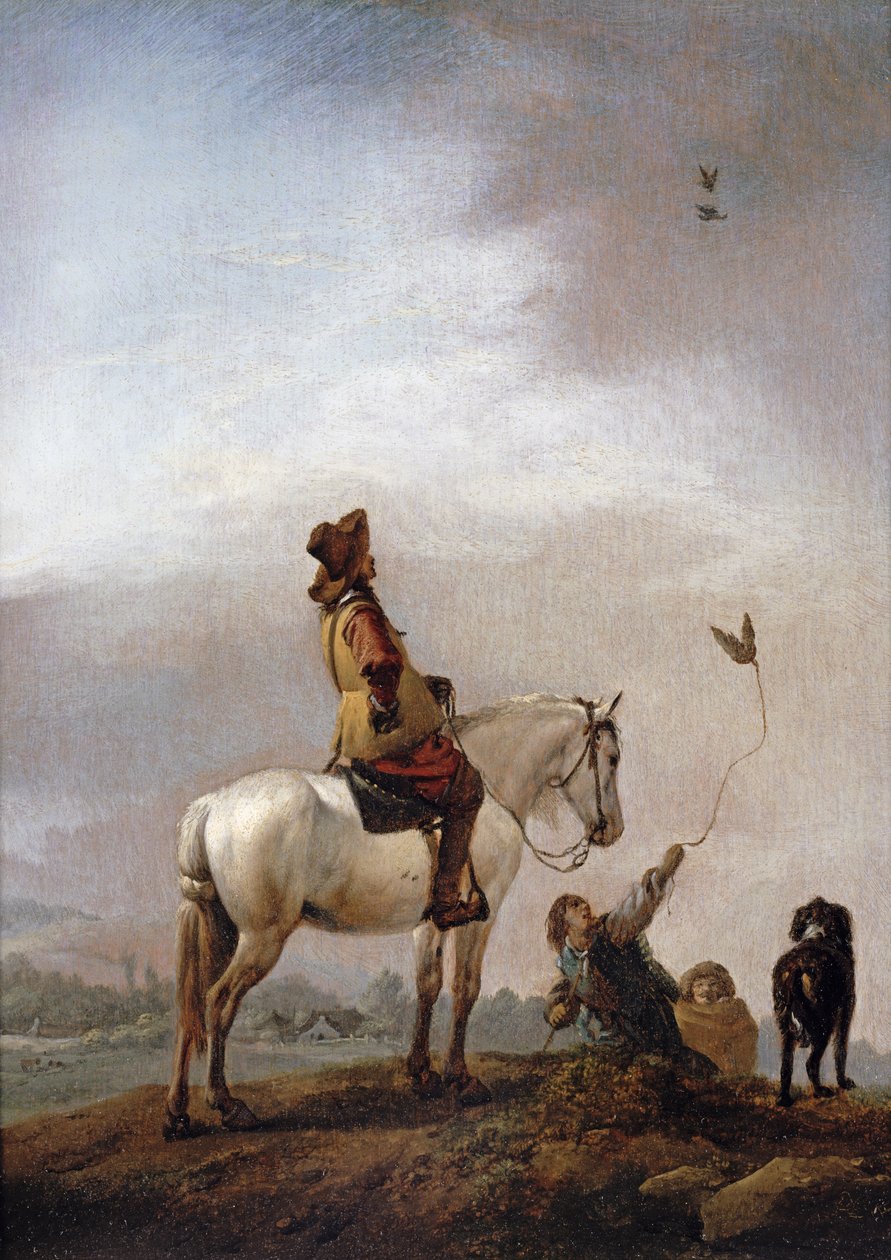 Herre på en hest ser på en falkoner af Philips Wouwerman