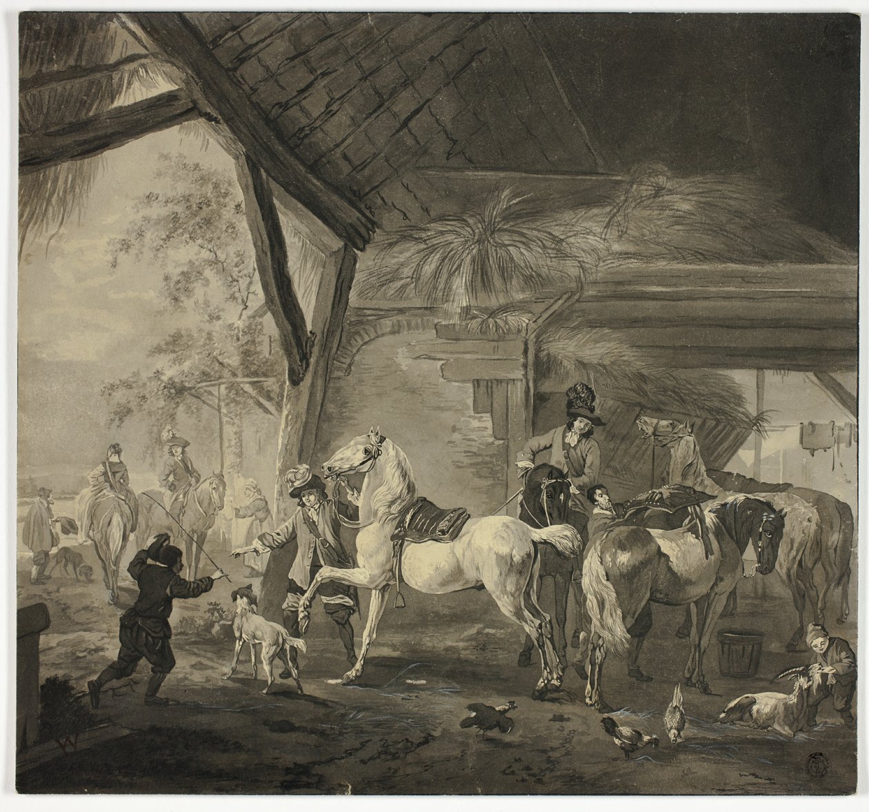 Det indre af en stald af Philips Wouwerman
