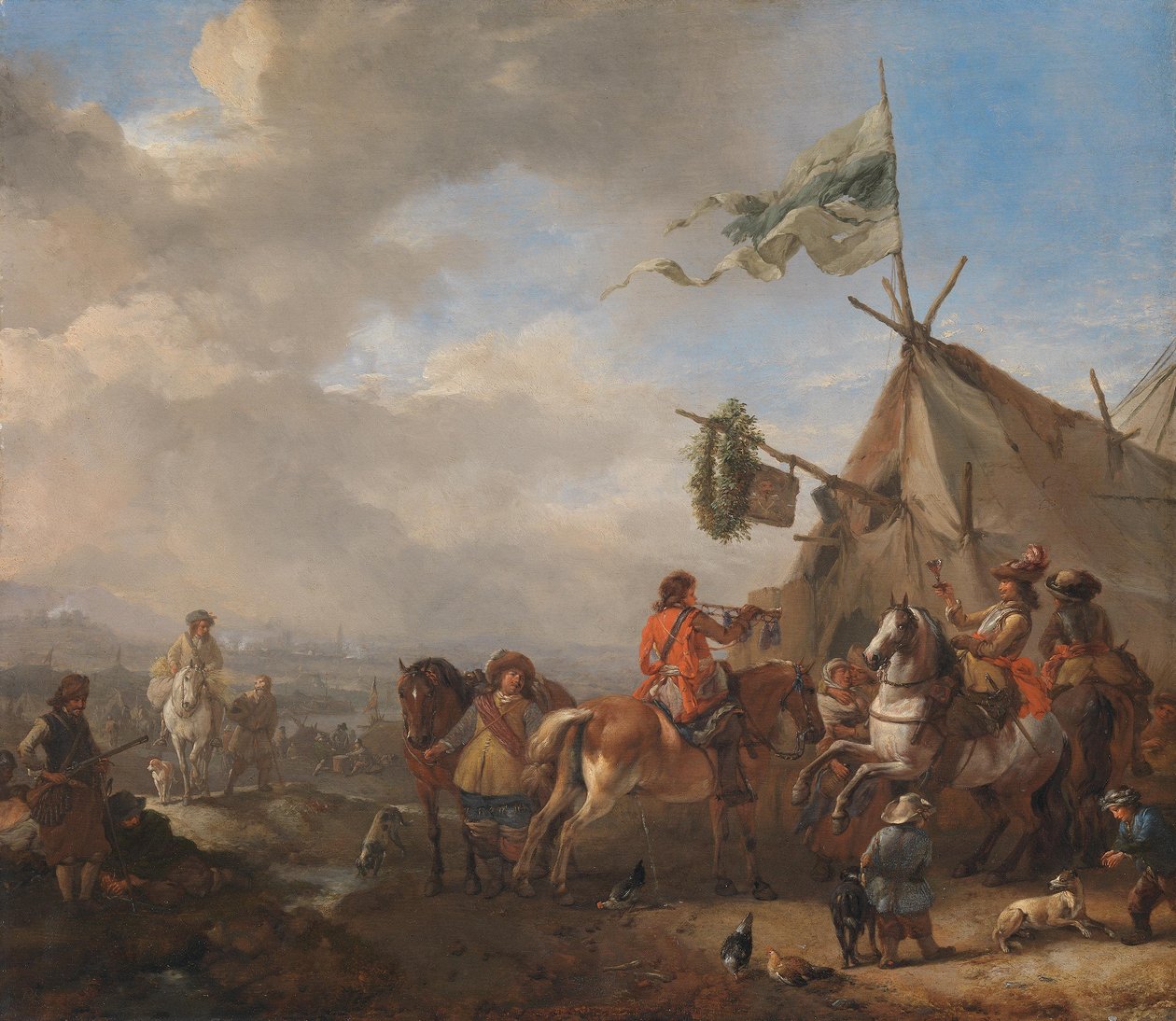 Kavaleri ved en proviantforhandlers bod af Philips Wouwerman