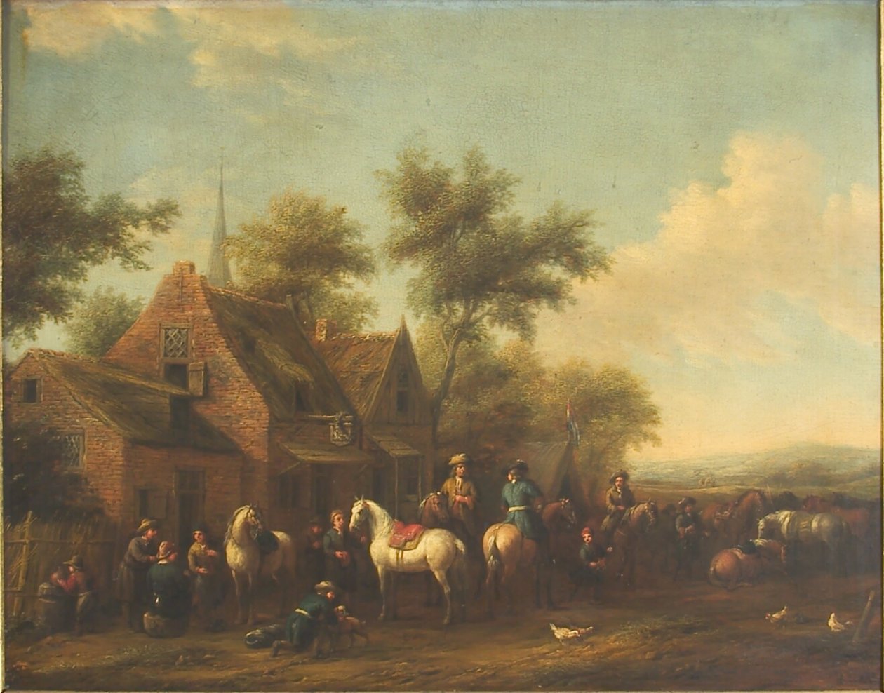 Landskab med ryttere, der hviler uden for en kro af Philips Wouwerman