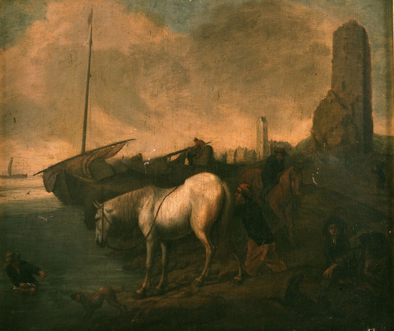 Strandung mit Pferden und Fischern af Philips Wouwerman