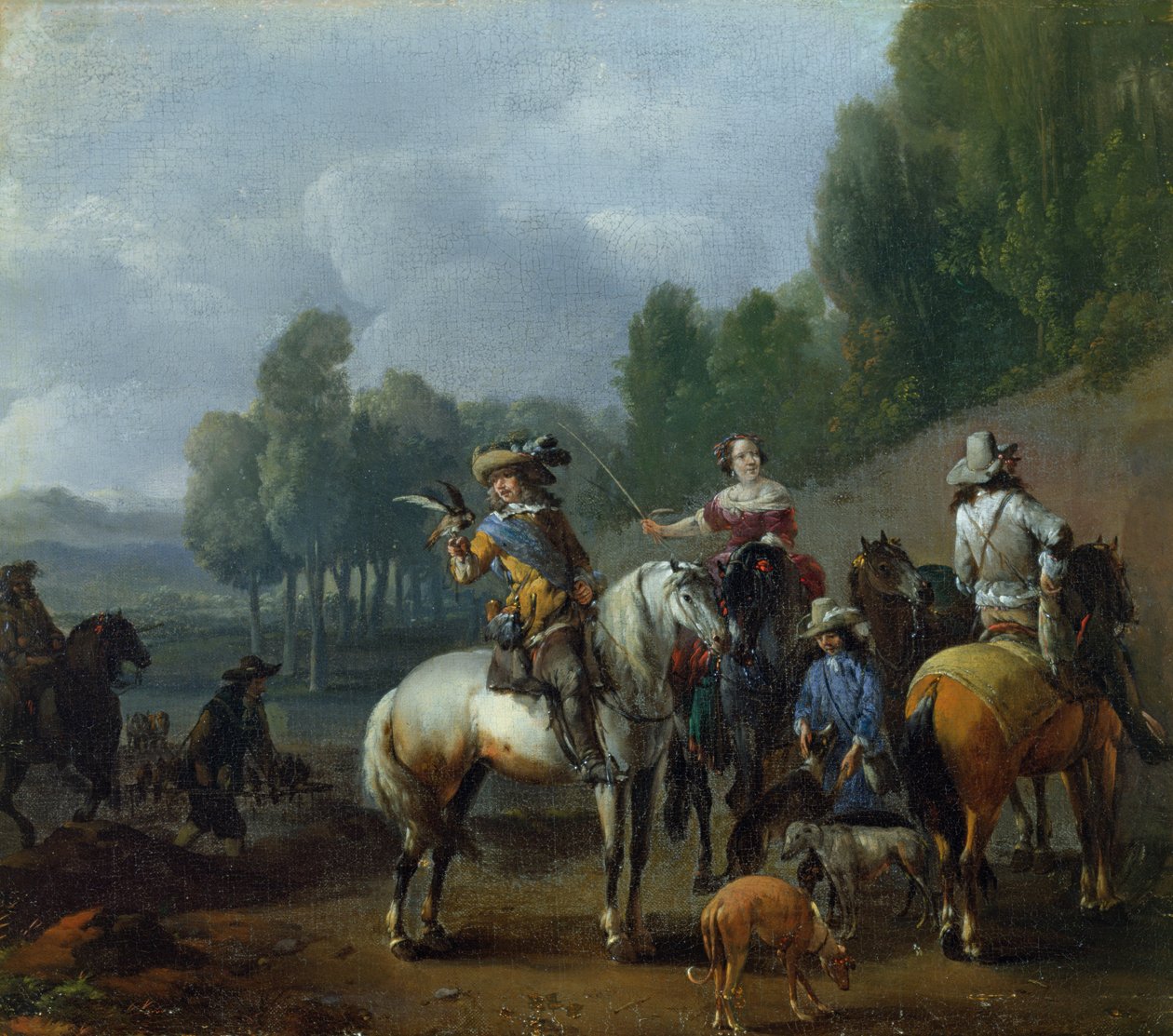 A Hawking Party (olie på lærred) af Philips Wouwermans or Wouwerman