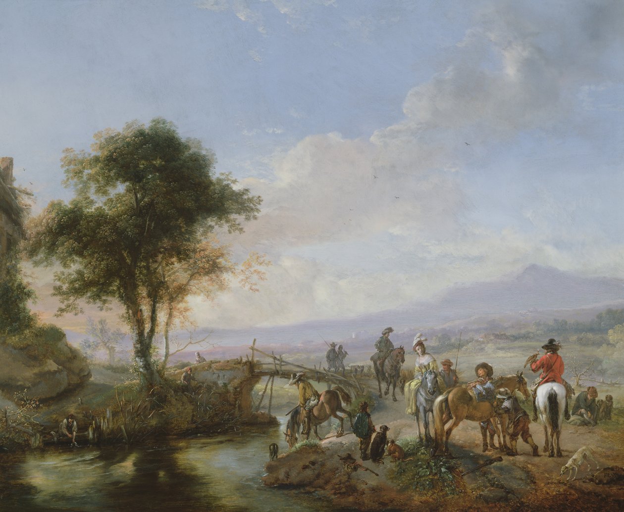 A Hawking Party (olie på kobber) af Philips Wouwerman