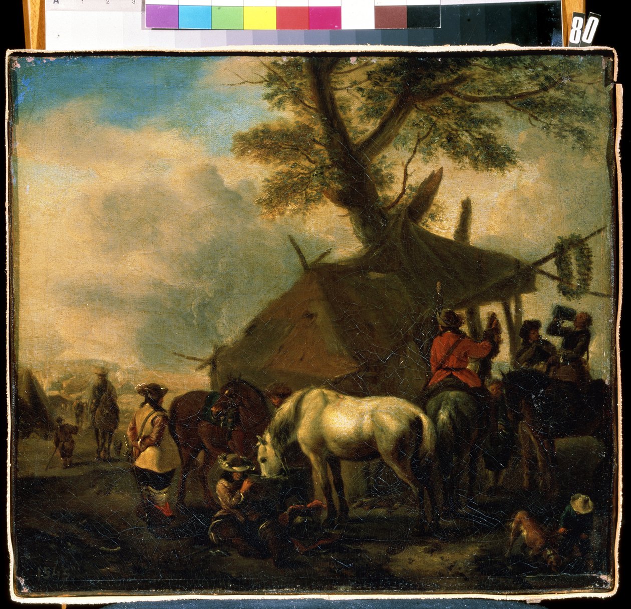 Vandingsstedet. Maleri af Philips Wouwerman (1619-1668). Olie på træ af Philips Wouwermans or Wouwerman