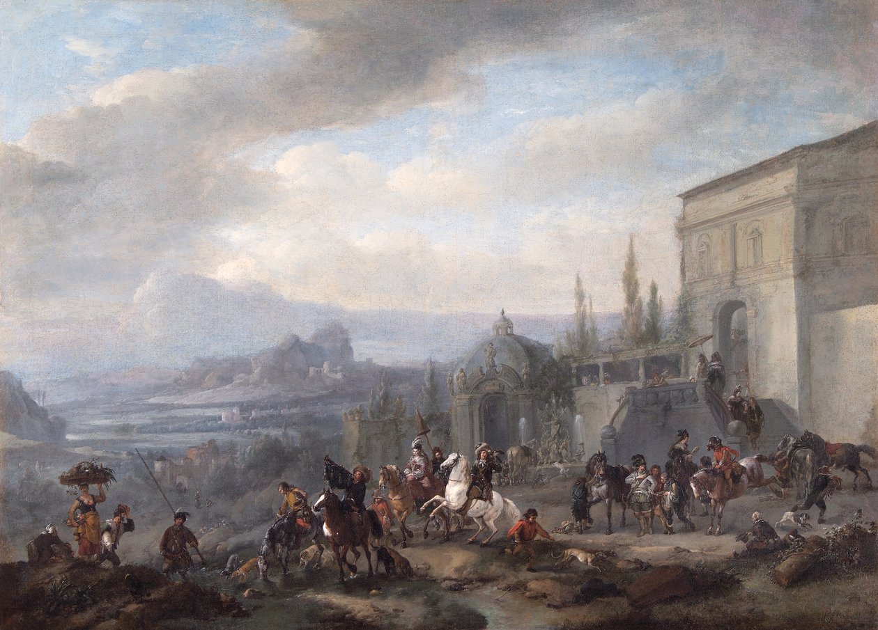 The Departure Of A Hawking Party, efter ca. 1650 (olie på lærred) af Philips Wouwermans or Wouwerman