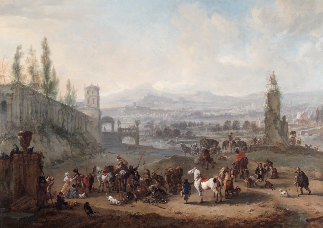 The Return from the Chase, efter ca. 1650 (olie på lærred) af Philips Wouwermans or Wouwerman