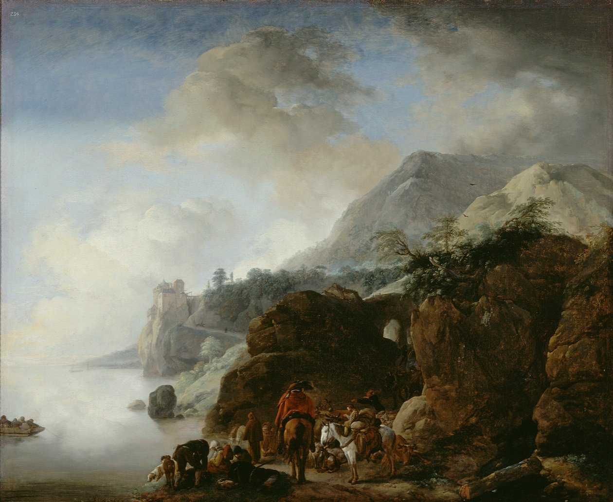 Rejsende venter på en færge af Philips Wouwermans or Wouwerman