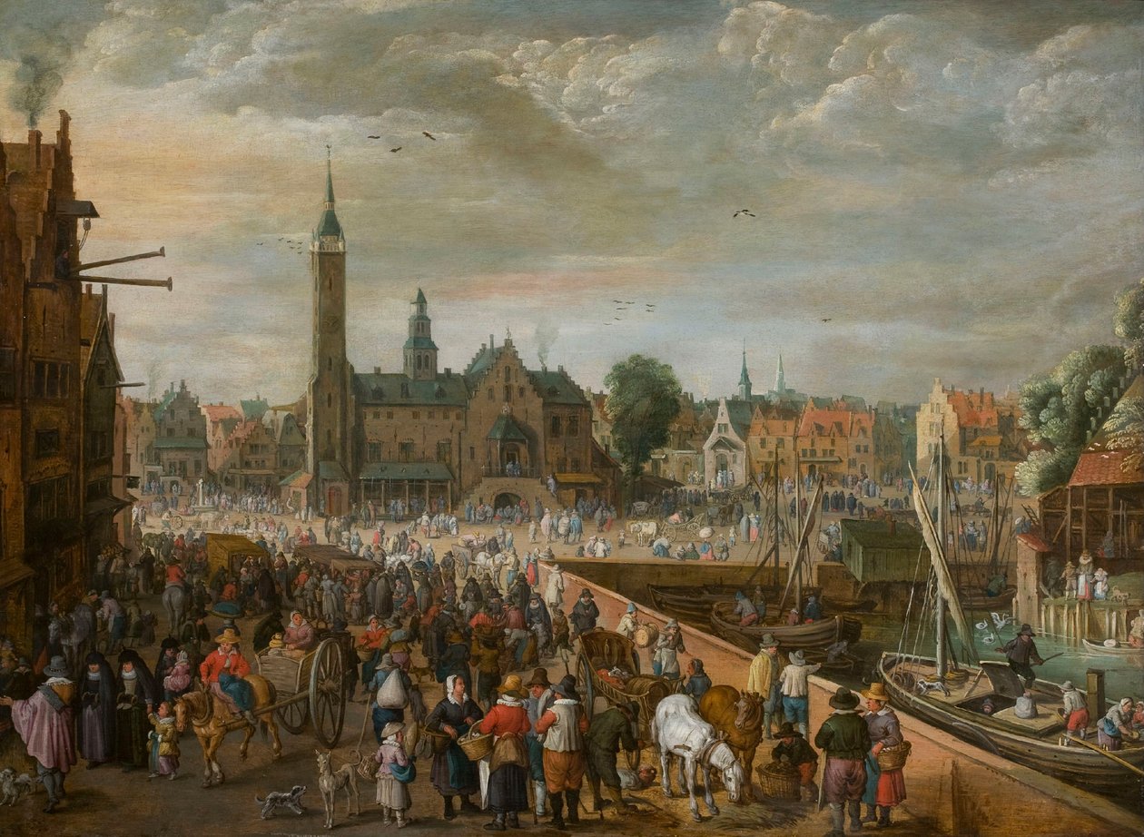 Udsigt over Grote Markt i Lier, begyndelsen af det 17. århundrede. af Philips de Momper the Elder