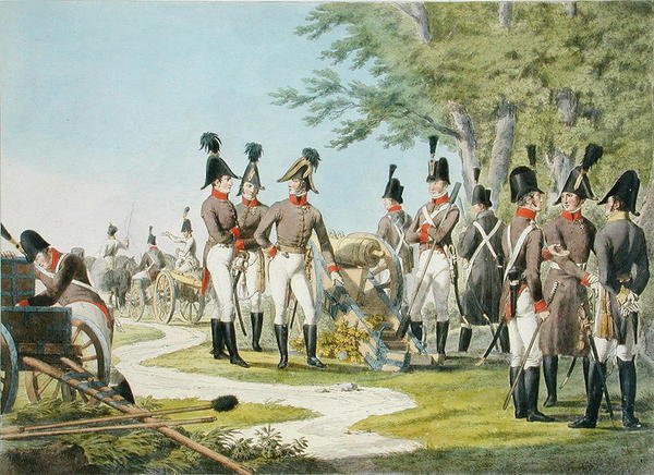 Det nye artilleri og udstyr i den kejserlige kongelige østrigske hær efter Napoleonskrigene, ca. 1820 (farve litografi) af Phillip von (after) Stubenrauch