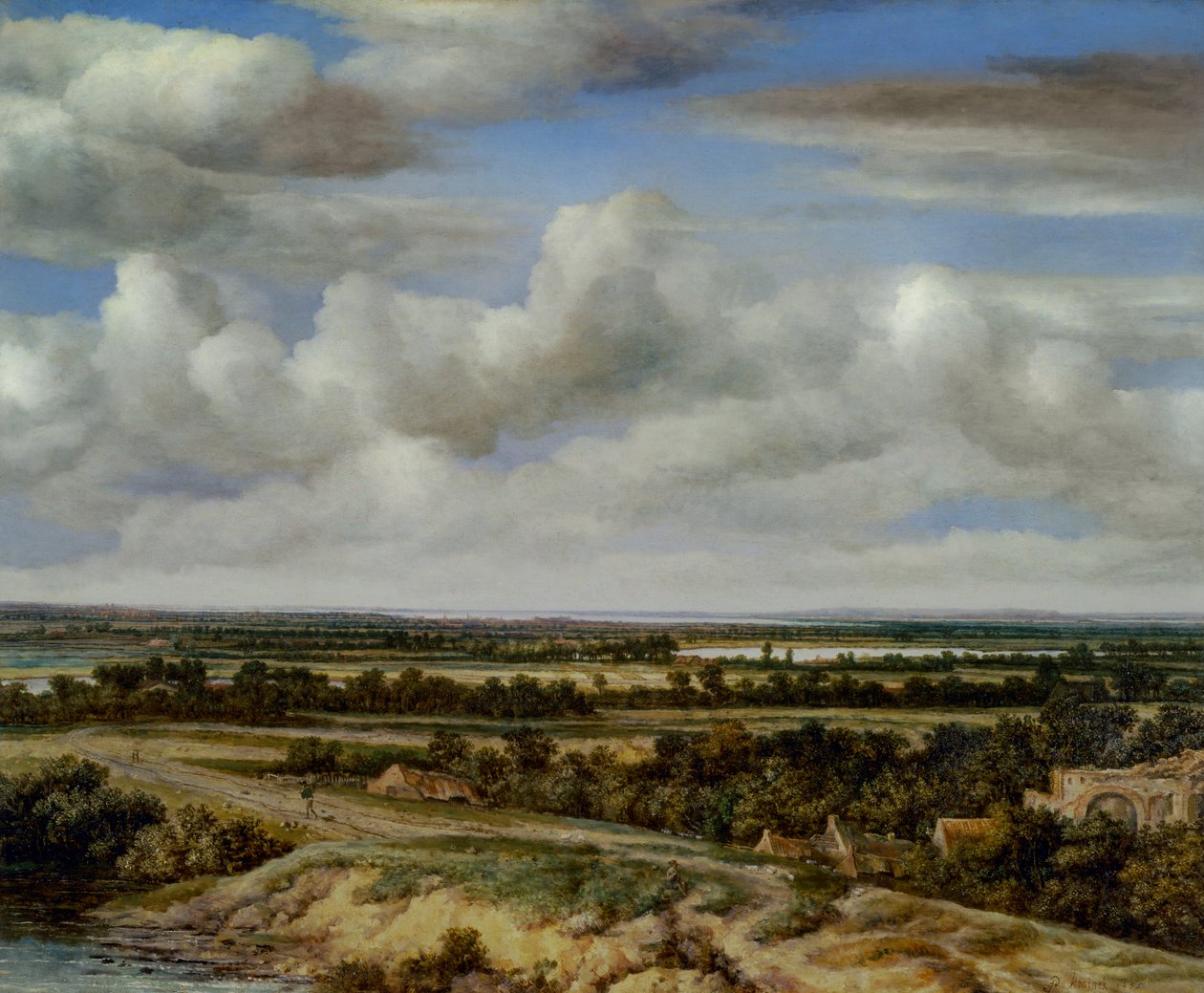 Et omfattende landskab med en vej ved en flod, 1655 af Phillips de Koninck