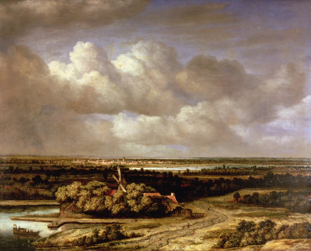 Et vidtstrakt landskab med en vindmølle, 1655 af Phillips de Koninck