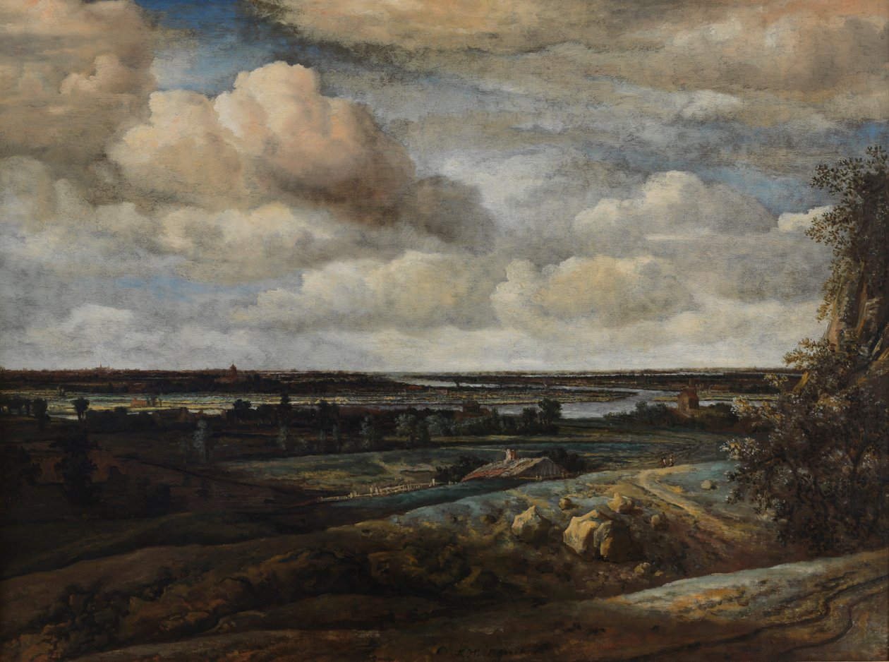 Hollandsk panoramalandskab med en flod, 1654 af Phillips de Koninck