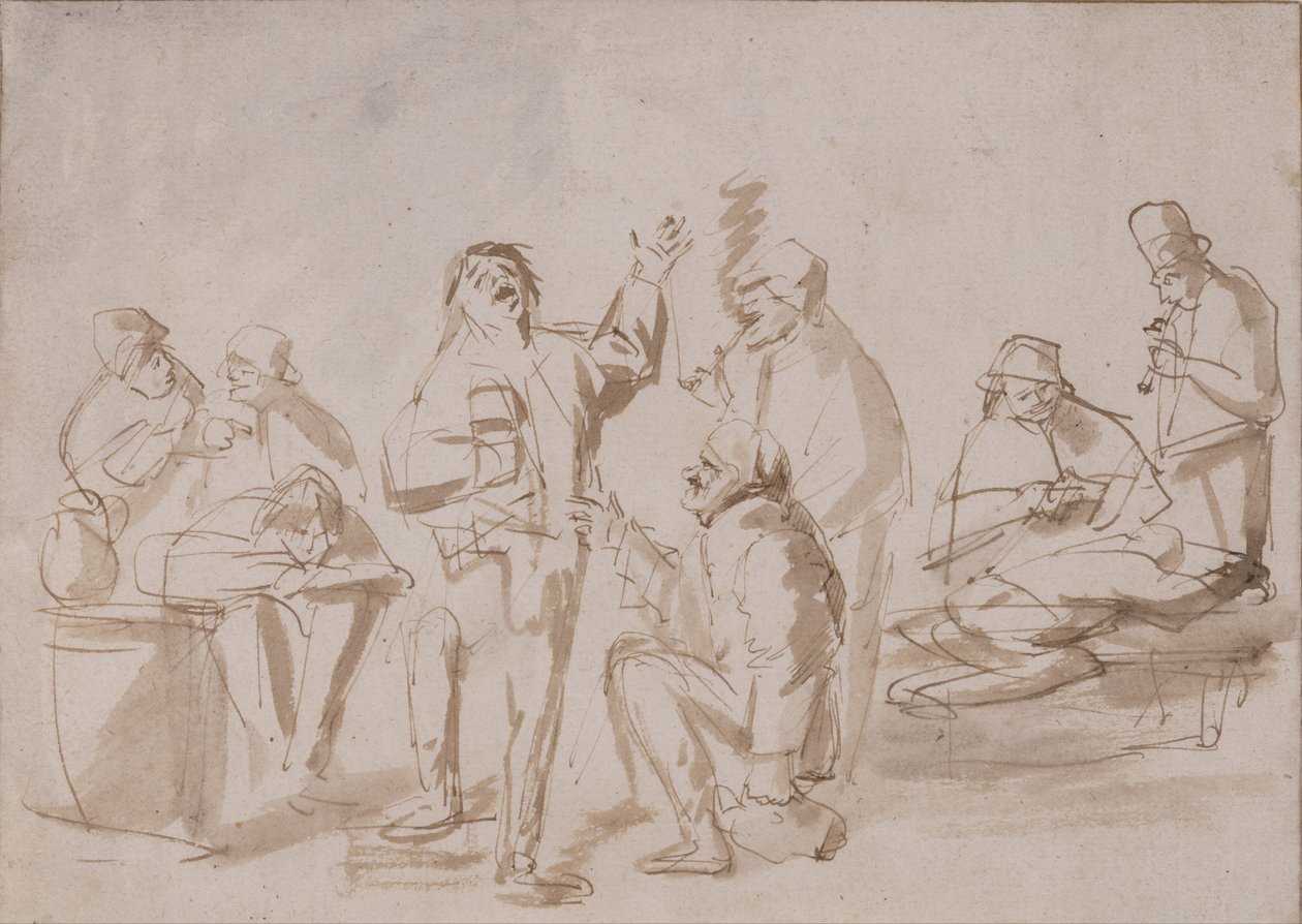 Peasants in a Tavern, ca. 1662 (pen og blæk med vask på papir) af Phillips de Koninck
