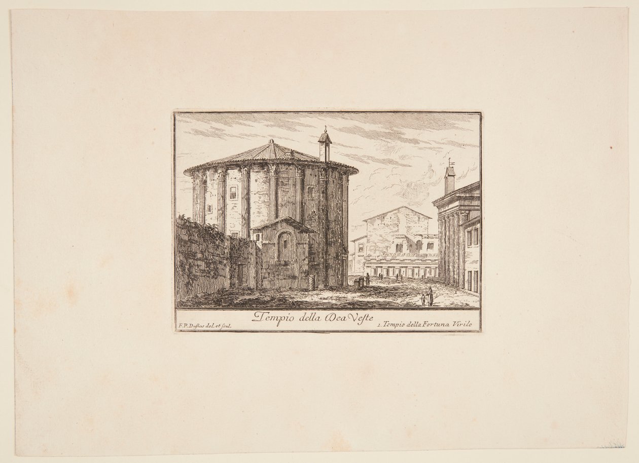 Danish: Tempel for gudinden Vesta. 1. Tempel for Fortuna Virile af Philothée Francois Duflos