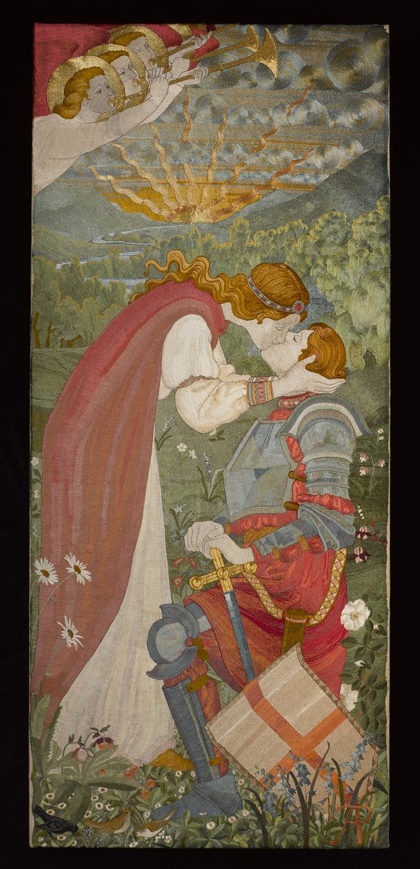 St. George In Armour Being Kissed By Una, 1914 (broderi med silke og guld) af Phoebe Anna Traquair