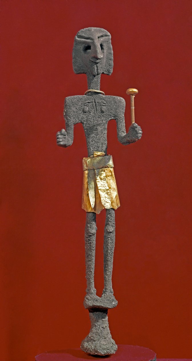 Fønikisk kunst: statuette af guddommelighed i sølv og guld. 20. eller 19. århundrede f.Kr. Fra Ras Shamra (Ugarit eller Ougarit). Søn 28 cm Nationalmuseet i Aleppo, Syrien af Phoenician Phoenician