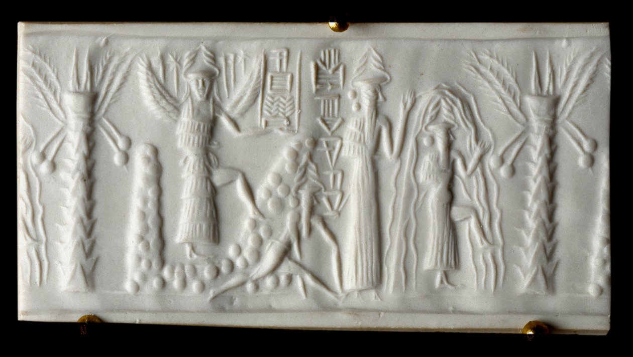 Fønikisk civilisation: vandguden siger segl om "" Forårets fødsel"". 2200 f.Kr. Fra Tello. Paris Louvre Museum af Phoenician Phoenician