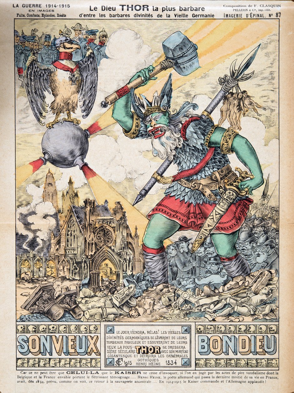 Guden Thor, den mest barbariske af de barbariske guddomme i det gamle Tyskland, fra History of the Third Republic, Vol. I, Politisk historie, pub.1933 (farve litho) af Photographer French