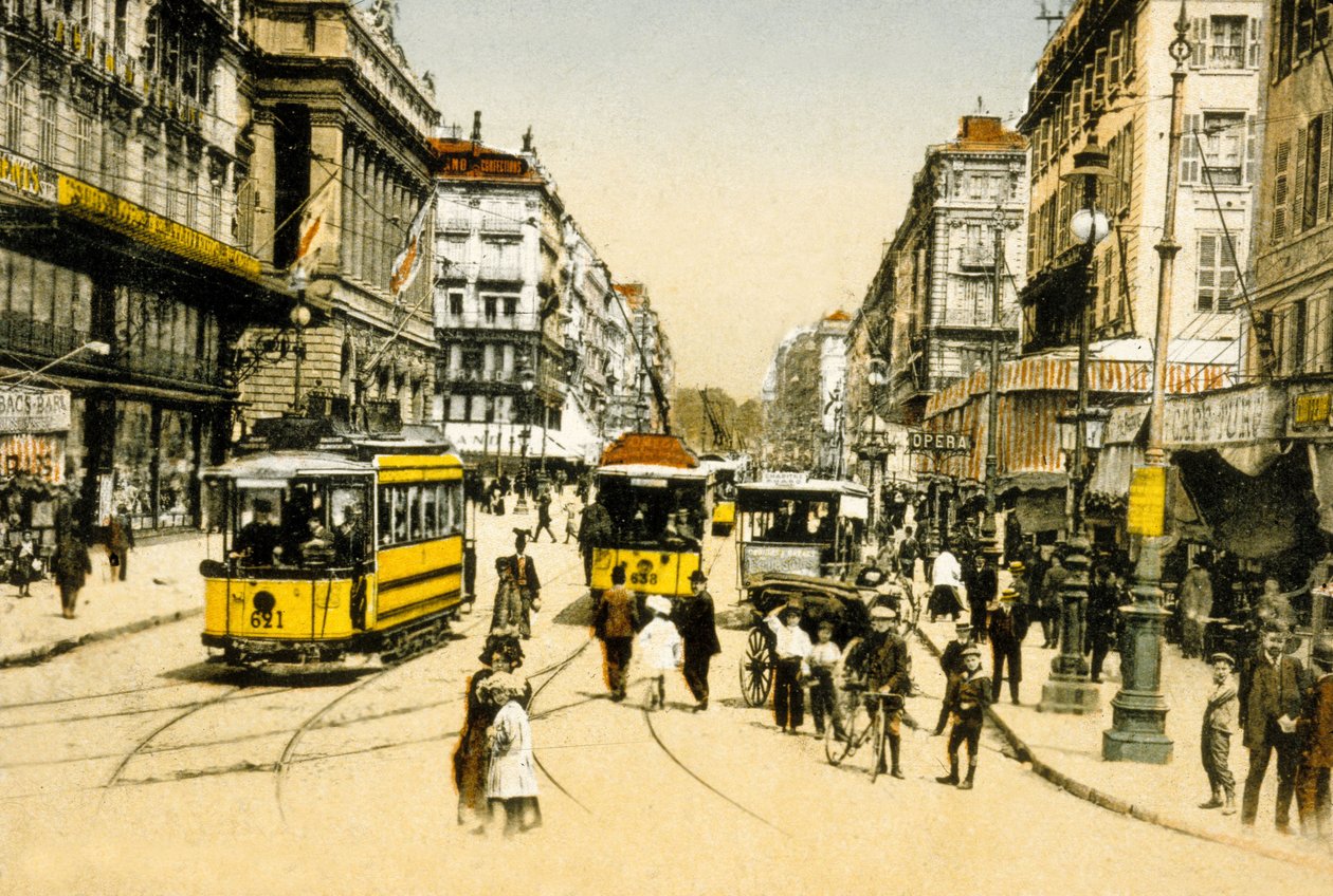 Cannebiere med sporvogne, Marseille, Frankrig, ca. 1900 (foto) af Photographer French