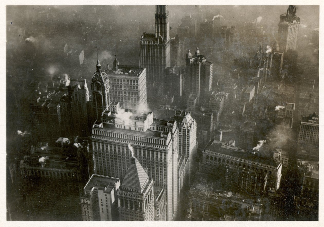 Luftfoto af downtown Manhattan, taget fra LZ 127 Graf Zeppelin, New York 1928 (s/h foto) af Photographer German