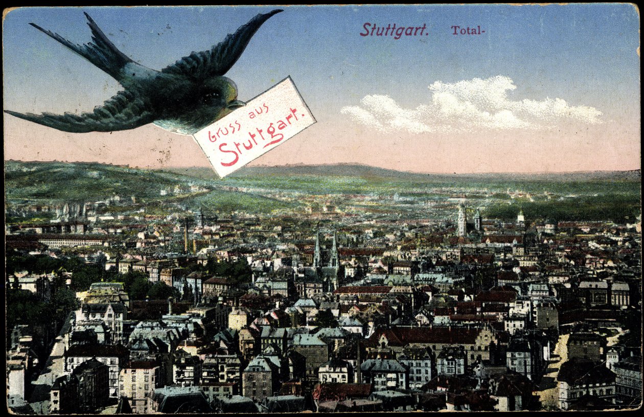 Stuttgart, udsigt over byen med svale af Photographer German